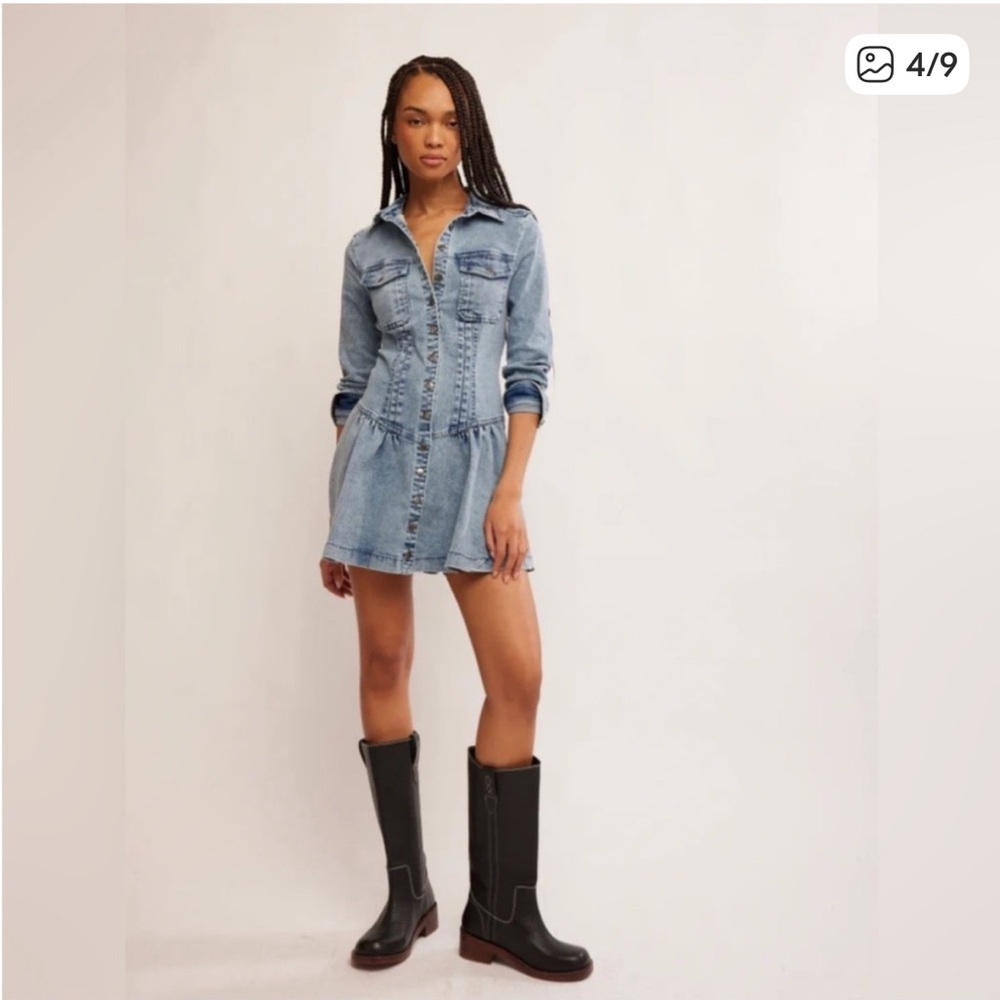 Free People Roadhouse Button-Front Denim Mini Dress